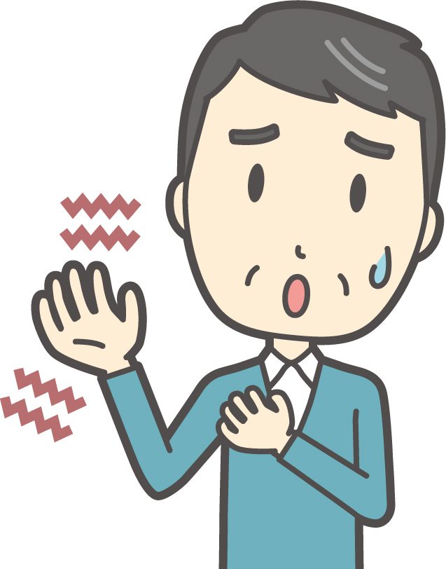 左手が痺れている男性のイラスト