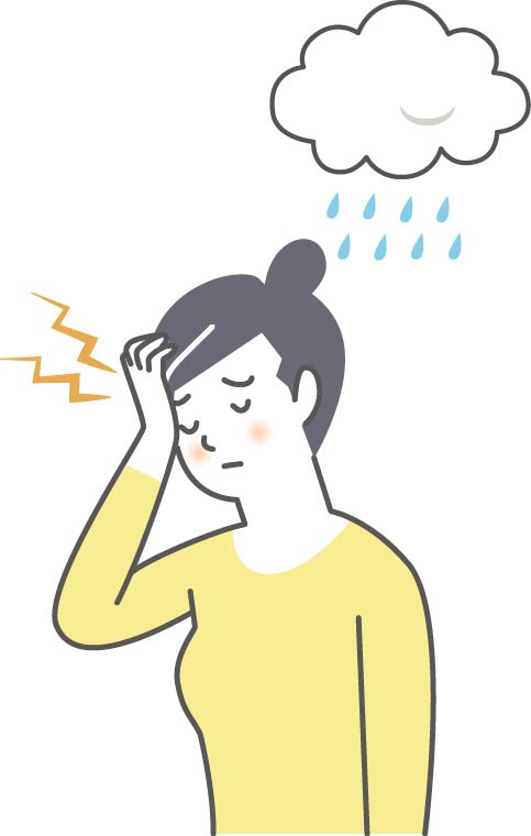 雨天時に頭痛がする女性のイラスト