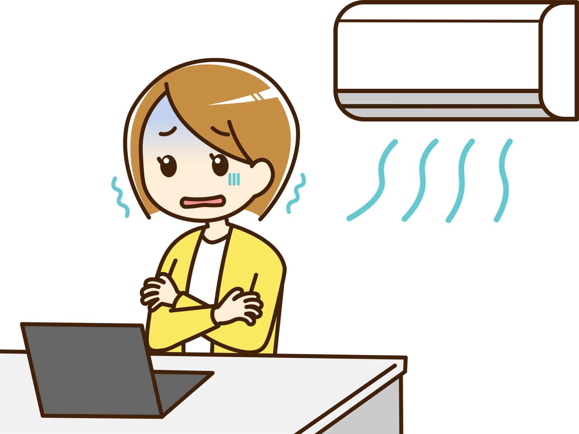 クーラーが寒くて辛い女性のイラスト