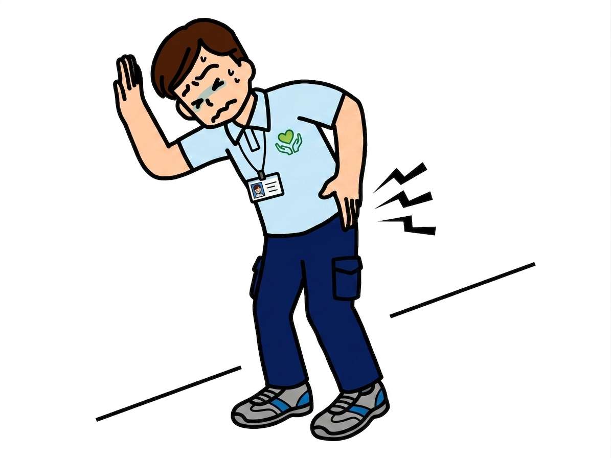 お尻が痛い介護士の男性
